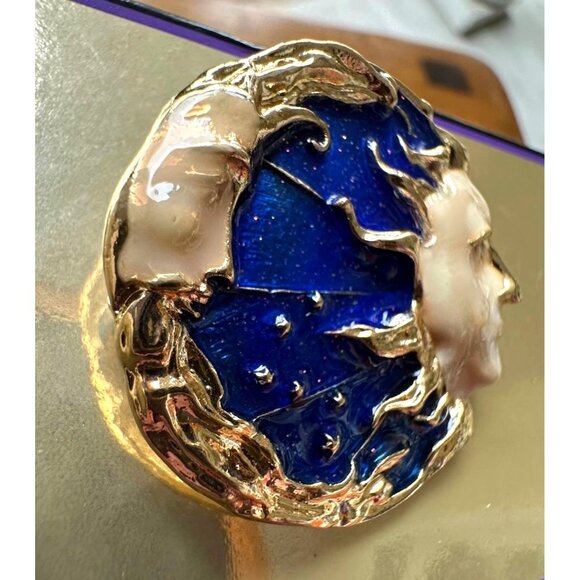 Celestial Moon Sun Brooch Pin New Gold Navy Yours is the Light We All Sh… - Picture 2 of 12